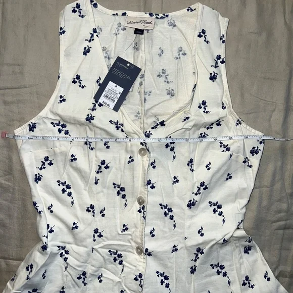 Button-Front Godet Mini A-Line Dress - Cream Floral S - Picture 3 of 4